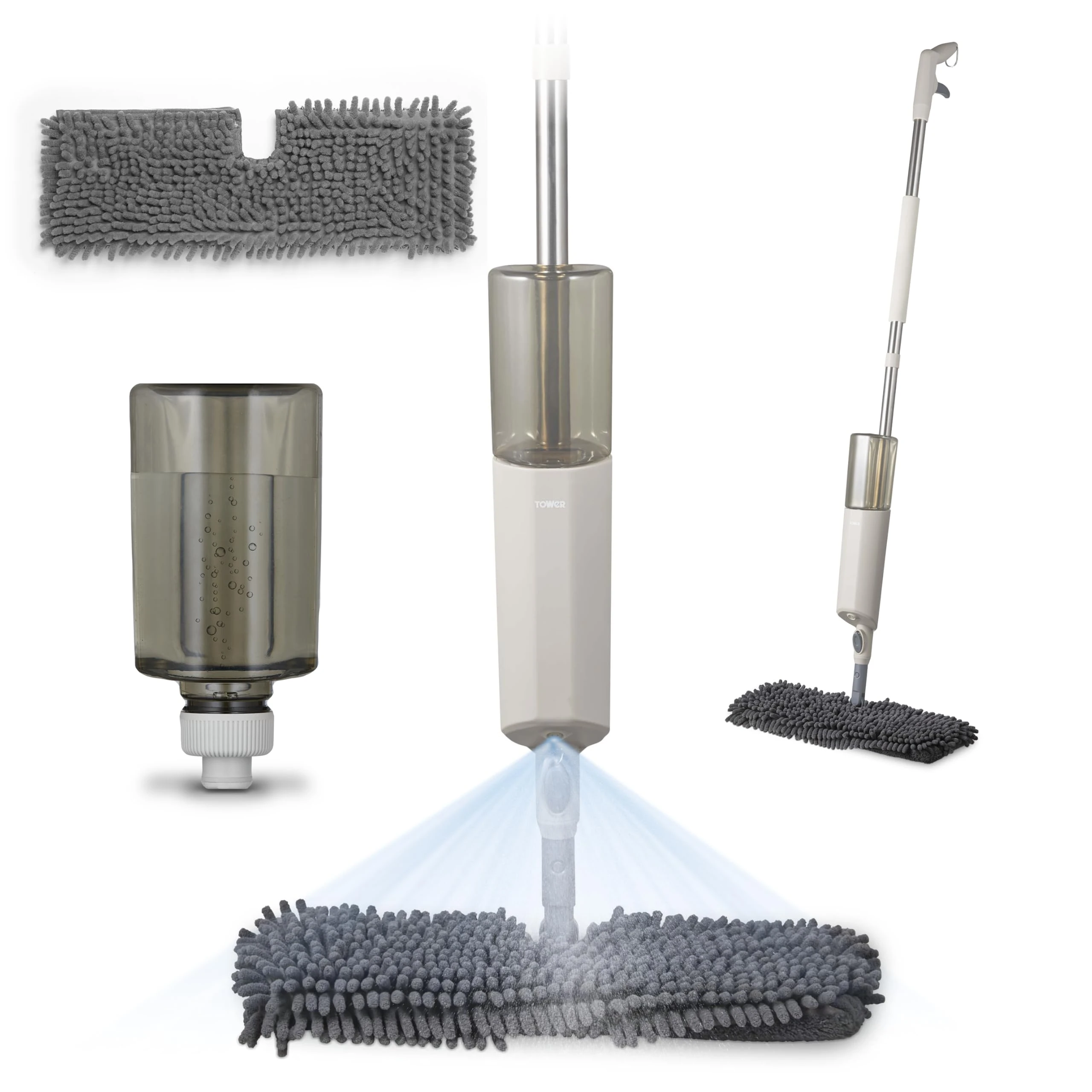 Tower T869008MSH Flexi Spray Mop, Double-sided head, Flexi-neck, Latte & Grey