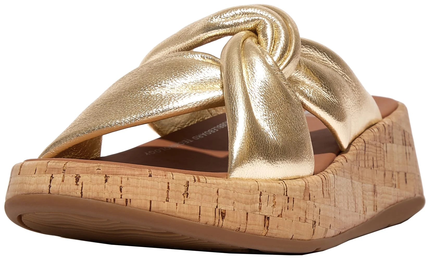 FitFlop Women's F-Mode Leather-Twist Flatform Slides (Cork Wrap) Wedge Sandal, Platino, 4 UK