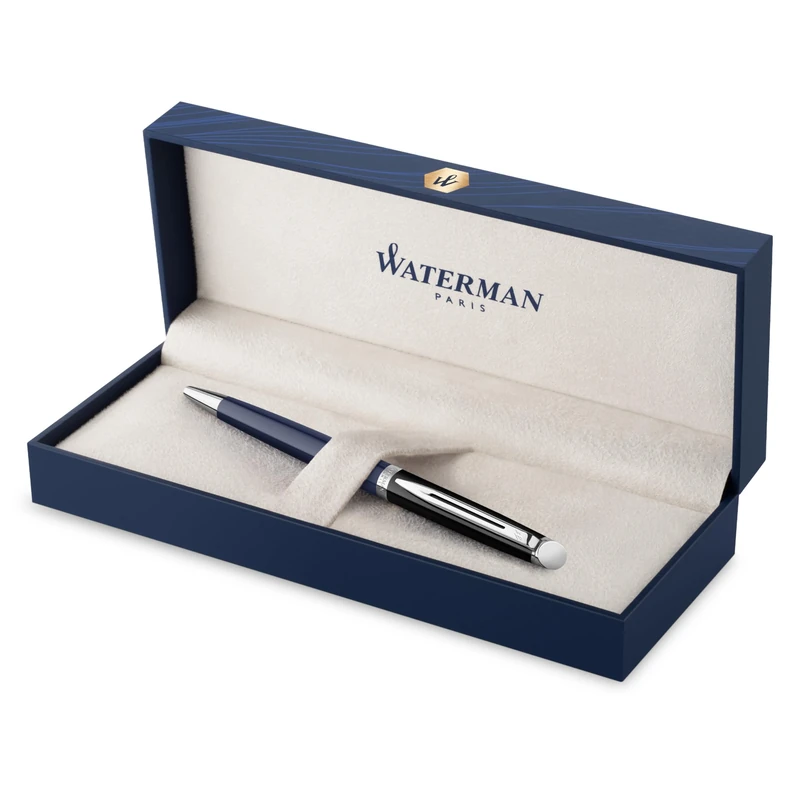 Waterman Hémisphère Ballpoint Pen | Black & Blue Lacquer with Palladium Coated Trim | Medium Point | Blue Ink | Gift Box