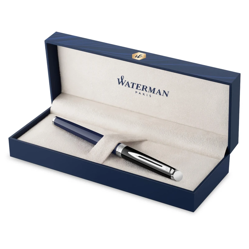 Waterman Hémisphère Fountain Pen | Black & Blue Lacquer with Palladium Coated Trim | Stainless steel Medium Nib | Blue Ink | Gift Box