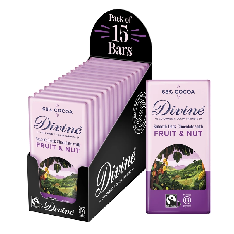 Divine 68% Cocoa Dark Chocolate Fruit & Nut - 15 x 90g Bars