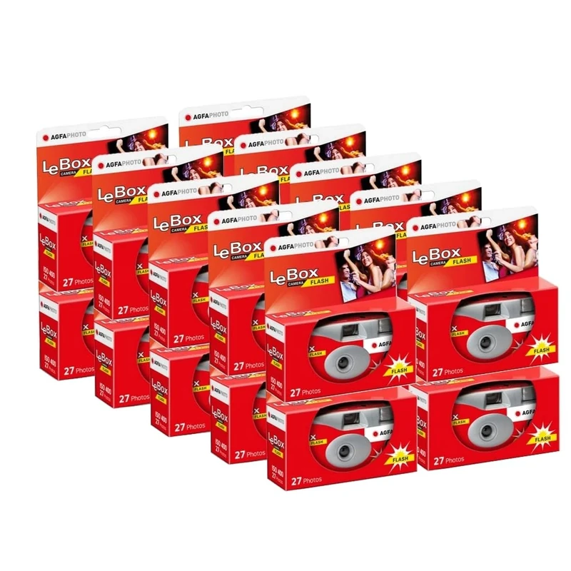 AGFA PHOTO PACK 20 x 601020 - Appareil Photo Jetable LeBox Flash, 27 photos, Objectif Optique 31 mm - Gris et Rouge