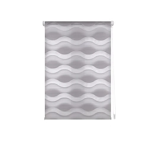 INTERBLIND | Night and Day Double Layer Roller Blind Wavy Size 72 x 150 cm - Versatile Installation: Hanging, Screwing, Gluing Fabric Size 69 x 145 cm