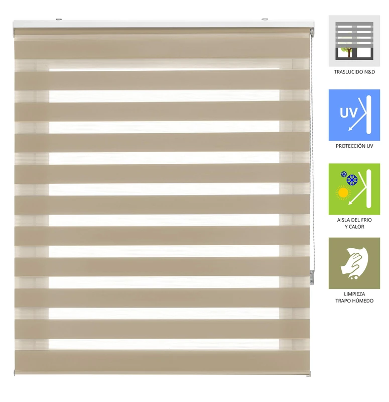 INTERBLIND | Elegant Night and Day Roller Blind Size 160 x 180 cm Width x Height - Easy Installation Blind Fabric Size 157 x 175 - Beige