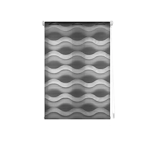 INTERBLIND | Night and Day Roller Blind Double Layer Wavy Size 107 x 150 cm - Versatile Installation: Hanging, Screwing, Gluing Fabric Size 104 x 145 cm