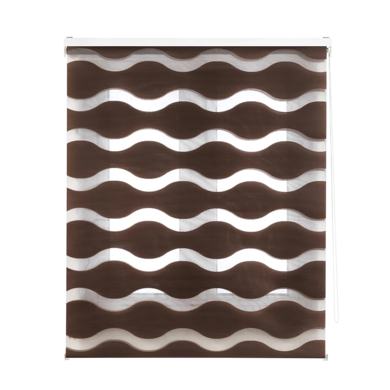 INTERBLIND | Elegant Night and Day Blind Size 160 x 180 cm - Fabric Size 157 x 175 cm - Easy Installation Brown - Image 1