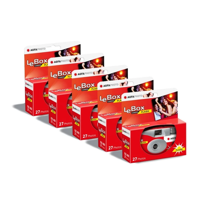 AgfaPhoto LeBox Flash Disposable Camera Pack of 5 - 27 Photos