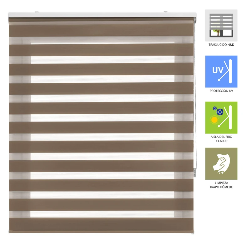 INTERBLIND | Elegant Night and Day Roller Blind Size 160 x 180 cm Width x Height – Easy Installation Blind Fabric Size 157 x 175 cm – Brown Blind