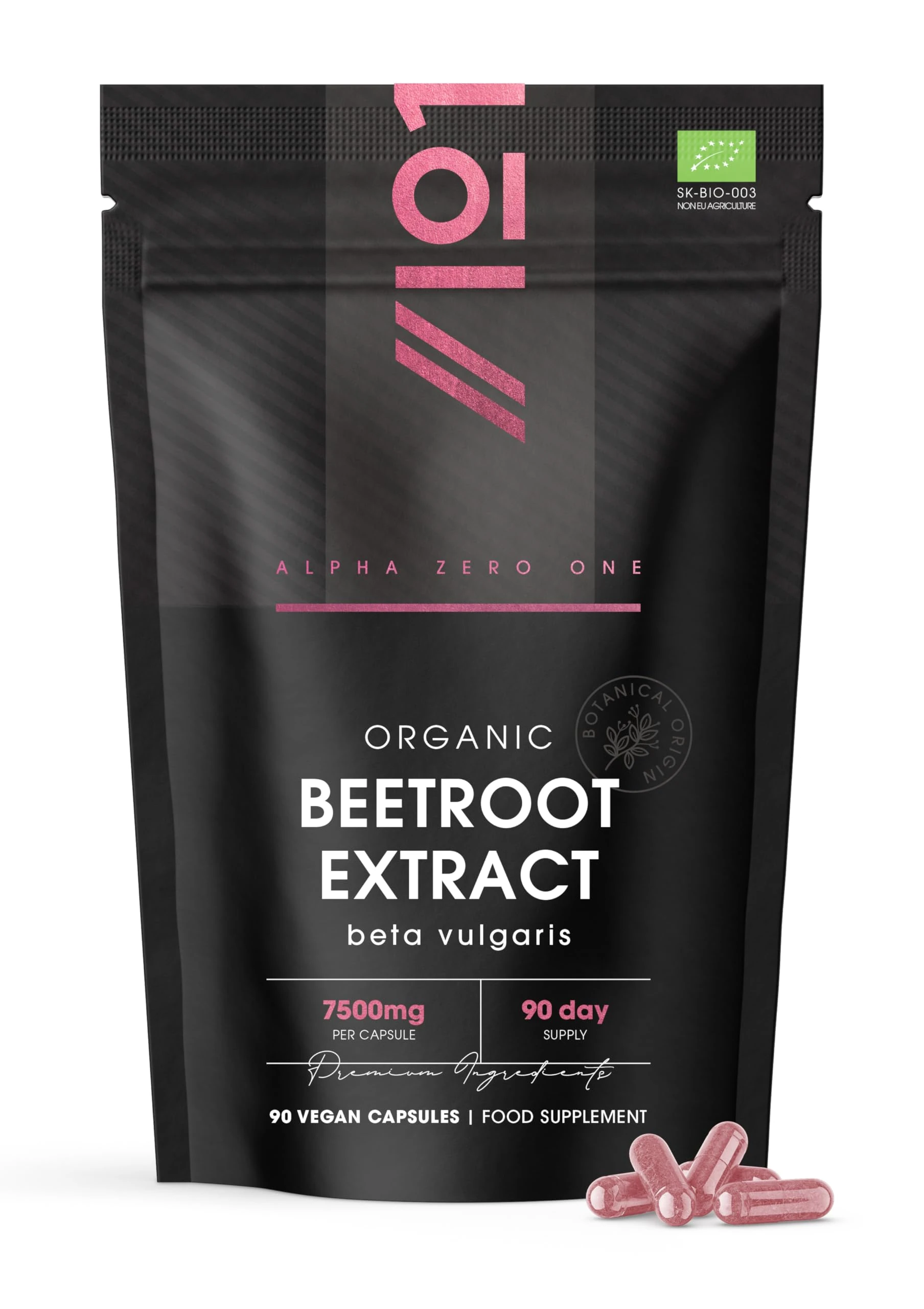 Organic Beetroot Extract Capsules 7500mg - High Strength Beetroot Supplement - 90 Vegan Capsules (3 Months Supply) Resealable and Recyclable Pouch by Alpha01