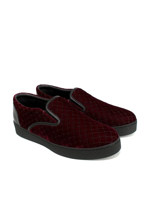 Bottega Veneta Pre-Loved Burgundy Intrecciato Velvet Slip-On Sneakers