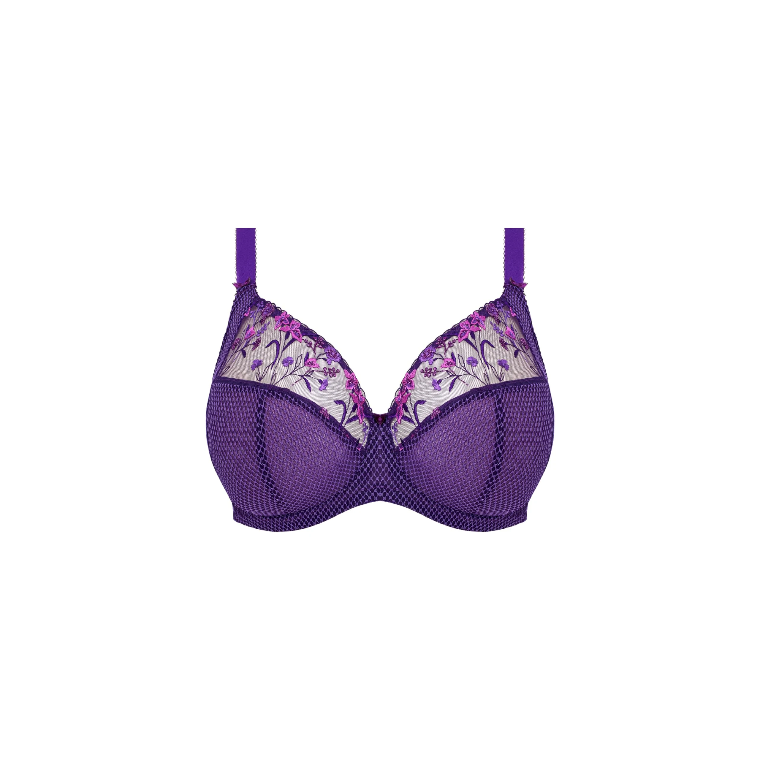 Elomi Women's Charley Floral Embroidery, Low Plunge, Dd+ Bras, Opaque, Iris, 32H US