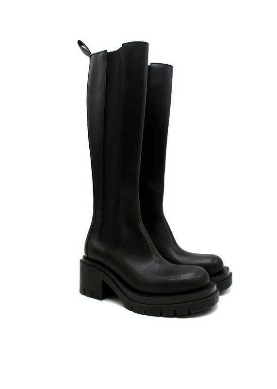 Pre-Loved Lug Black Leather Tall Boots