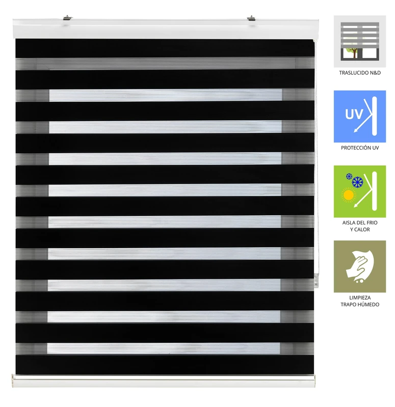 INTERBLIND | Night and Day Premium Roller Blind Size 160 x 180 cm with Gallery - Night and Day Double Fabric Blind Fabric Size 157 x 175 cm - Image 1