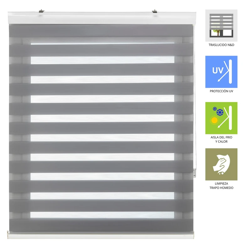 INTERBLIND | Night and Day Premium Roller Blind Size 160 x 180 cm with Gallery - Night and Day Double Fabric Blind Fabric Size 157 x 175 cm