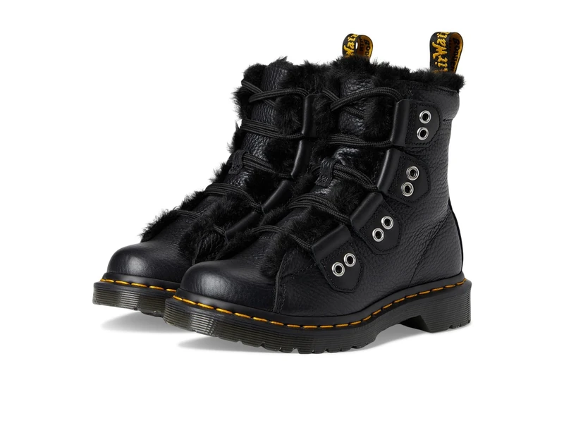 Dr. Martens Womens 1460 Lace To Toe Fur Lined Nappa Leather Up Boots, Black, 8 UK