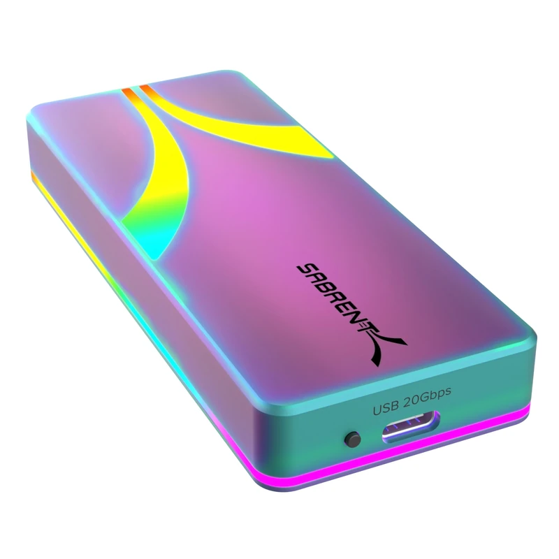 SABRENT Rocket M.2 NVMe SSD Enclosure, Ultra Fast Enclosure, USB 3.2 Type C 20Gbps SATA/NVMe, Plug and Play, RGB Lights, Aluminum Case (EC-RGBC)