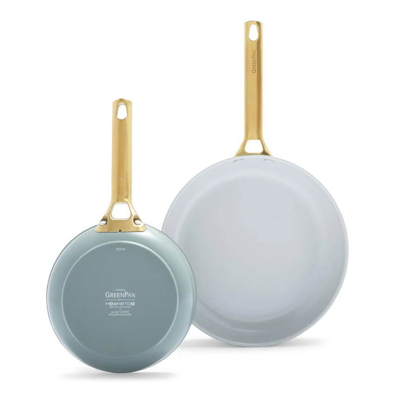 GreenPan Padova Hard Anodised Ceramic Non-Stick 2-Piece Frying Pan Set, 20 cm and 28 cm, PFAS-Free, Induction, Gold Handle, Dishwasher Safe, Oven Safe, Smoke Blue