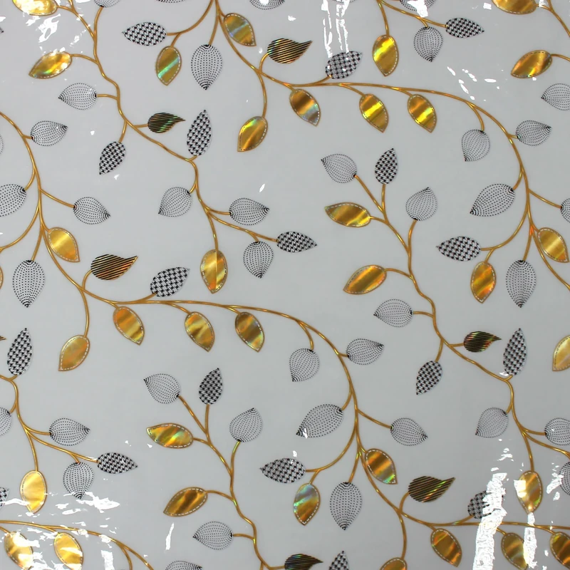 Douceur d'Intérieur Marcia 60/100E Metallic Printed PVC Tablecloth Roll Crystal (1.4 m x 15 m) Gold