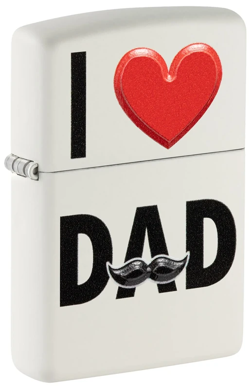 Zippo Windproof Lighter - I Love Dad Model - White Matte Finish with Texture Print - Refillable - Reusable - Windproof Design - Gift Box - Made in USA