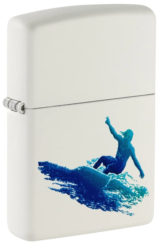 Zippo Windproof Lighter - Surfing Model - White Matte Finish with Colour Image - Refillable - Reusable - Windproof Design - Gift Box - Made in USA