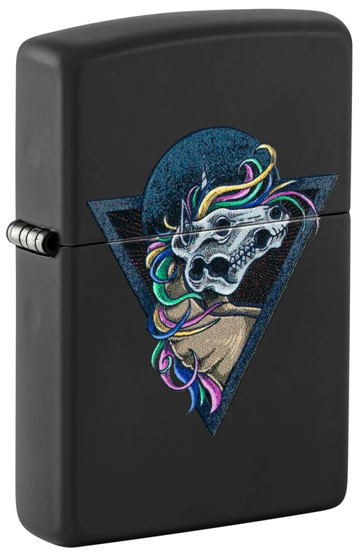 Zippo Windproof Lighter - Horse Skull - Black Matte Finish, Black Light Effect - Refillable - Reusable - Windproof Design - Gift Box - Metal - Made in USA