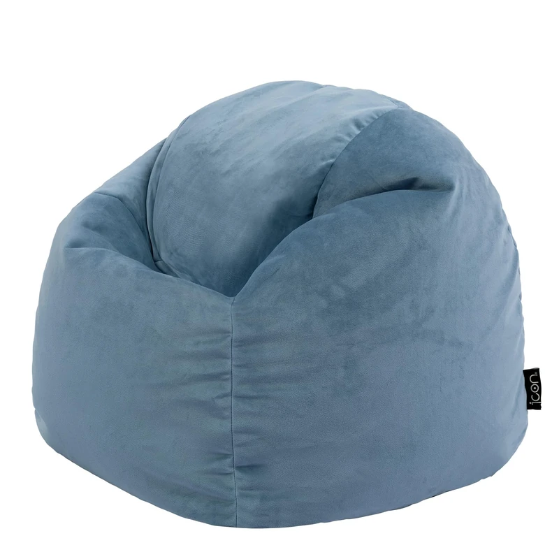 icon Kingston Kids Bean Bag, Mineral Blue, Velvet Bean Bag Chair with Filling Included for Girls and Boys, Childs Chair, Beanbags for Children, Playroom Décor, Bedroom Accessories