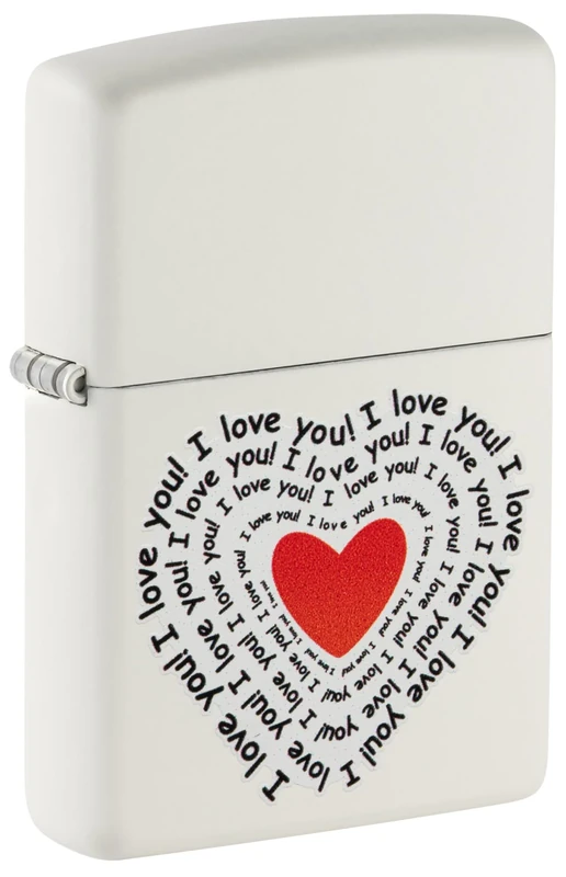 Zippo Windproof Lighter - Model I Love You - White Matte Finish with Colour Image - Refillable - Reusable - Windproof Design - Gift Box - Metal - Made in USA