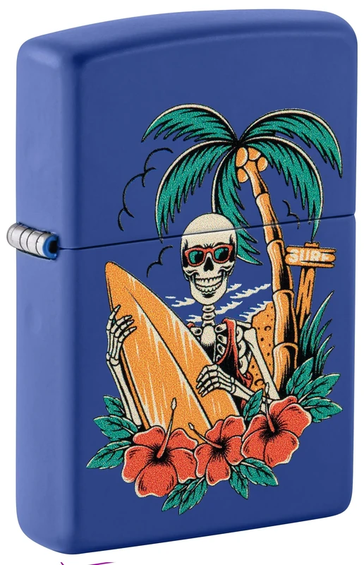 Zippo Windproof Lighter-Surfer Skull Design Royal Blue Matte-Refillable for Lifetime Use-Gift Box-Metal Construction-Made in USA, One Size