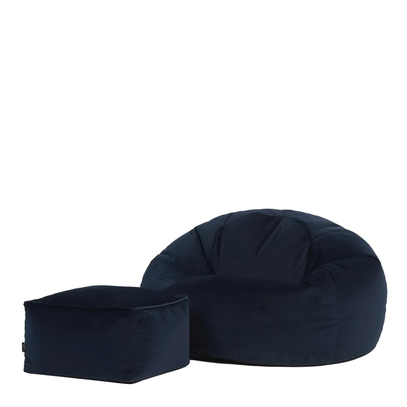 icon Kingston Velvet Bean Bag with Footstool, Midnight Blue, Large Adult Bean Bag Chair with Filling Included, Accent Chair, Pouffe Footstool, Living Room, Living Room Furniture, Bedroom Furniture