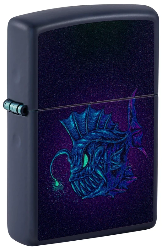 Zippo Windproof Lighter - Angler Fish - Navy Matte Finish, Black Light Effect - Refillable - Reusable - Windproof Design - Gift Box - Metal - Made in USA