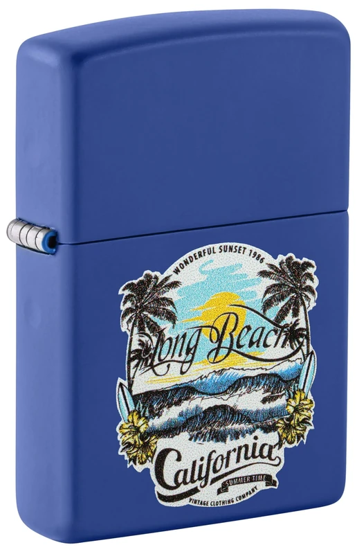 Zippo Windproof Lighter-Long Beach Design Royal Blue Matte-Refillable for Lifetime Use-Gift Box-Metal Construction-Made in USA, One Size