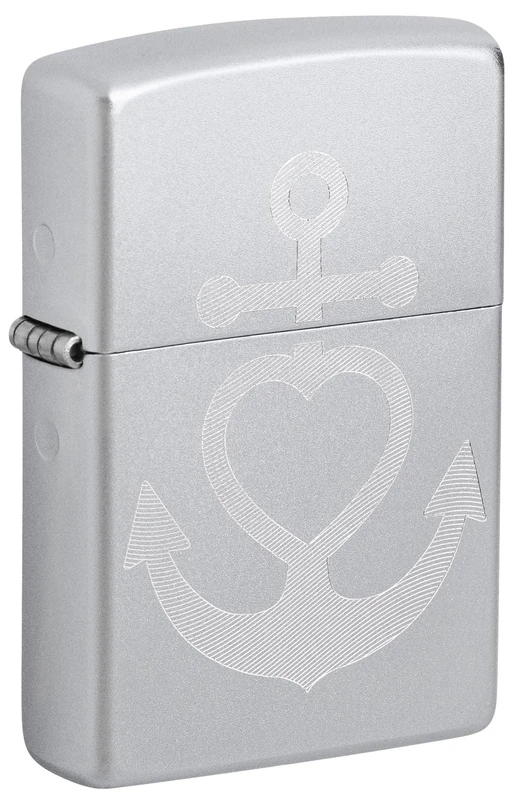 Zippo Windproof Lighter - Heart Anchor Satin Chrome Finish