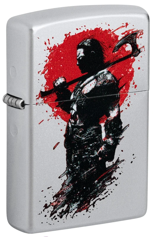 Zippo Windproof Lighter - Nordic Warrior Model - Satin Chrome Finish, Colour Image - Refillable - Reusable - Windproof Design - Gift Box - Made in USA
