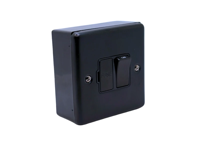 SHPELEC® Matt Black Finish 13A Metal Double Socket with 35mm PVC Surface Mount Back Box - Modern Design, Easy Installation (13A Spur + Back Box)