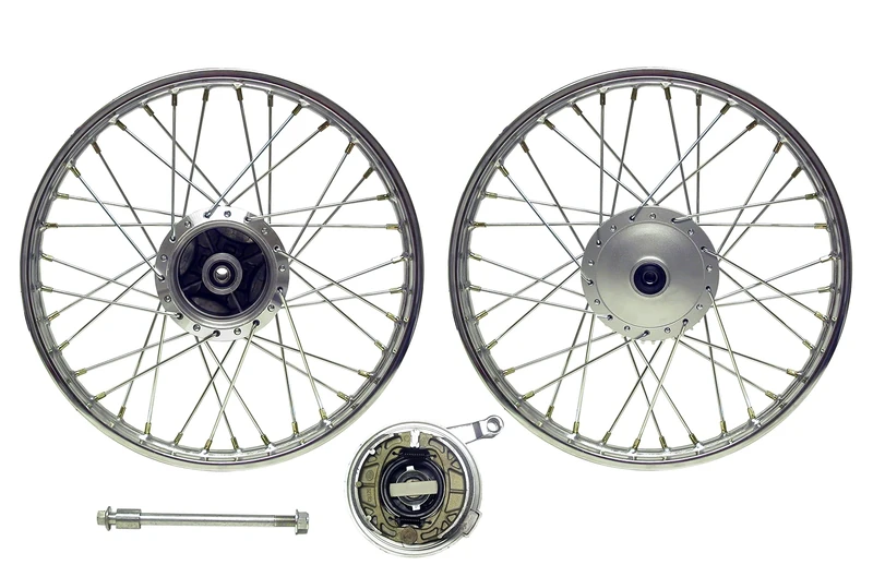 Motorcycle front wheel compatible with/replacement for Honda CG125 style drum with brake plate (Rim 1.40 x 18)