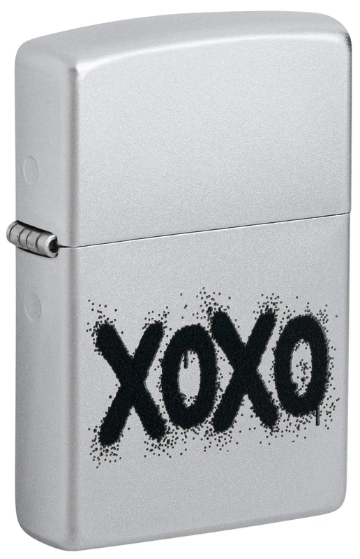 Zippo Windproof Lighter - Model XOXO - Satin Chrome Finish with Colour Image - Refillable - Reusable - Windproof Design - Gift Box - Metal - Made in USA