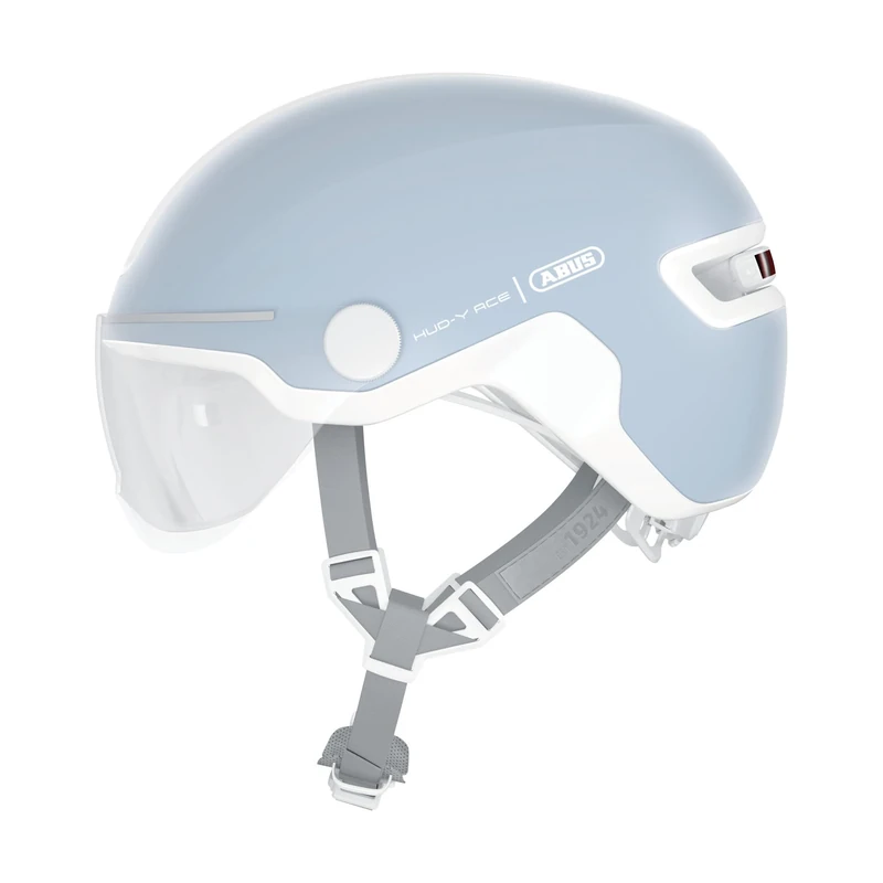 ABUS HUD-Y ACE city helmet - stylish bike helmet with visor and magnetic, rechargeable LED rear light - for men and women - black, size M