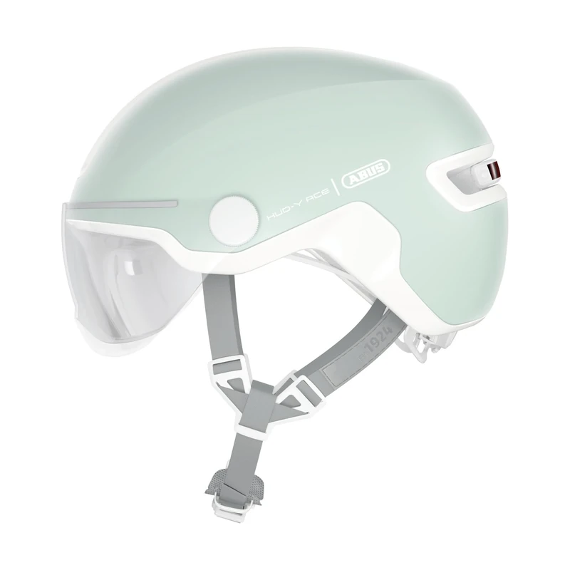 ABUS HUD-Y ACE city helmet - stylish bike helmet with visor and magnetic, rechargeable LED rear light - for men and women - black, size M