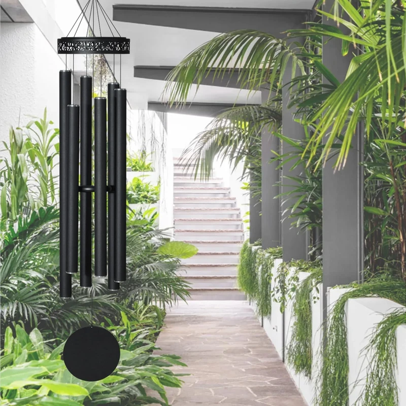 Suntimber Extra Large Wind Chime, Deep Tone, 60" Long, Matte Black, Contemporary Style