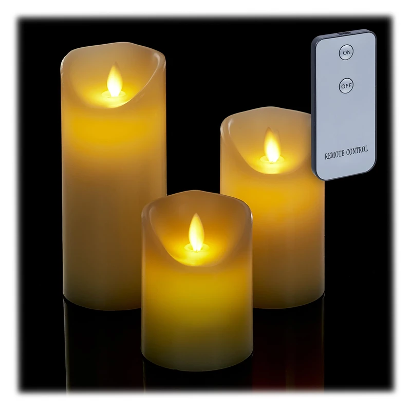 Relaxdays LED Candles, Set of 3, Timer & Flickering Flame & Remote Control, Flameless Candlelights, Electronic, Cream, Real wax, 17.5 x 7.5 x 7.5 cm