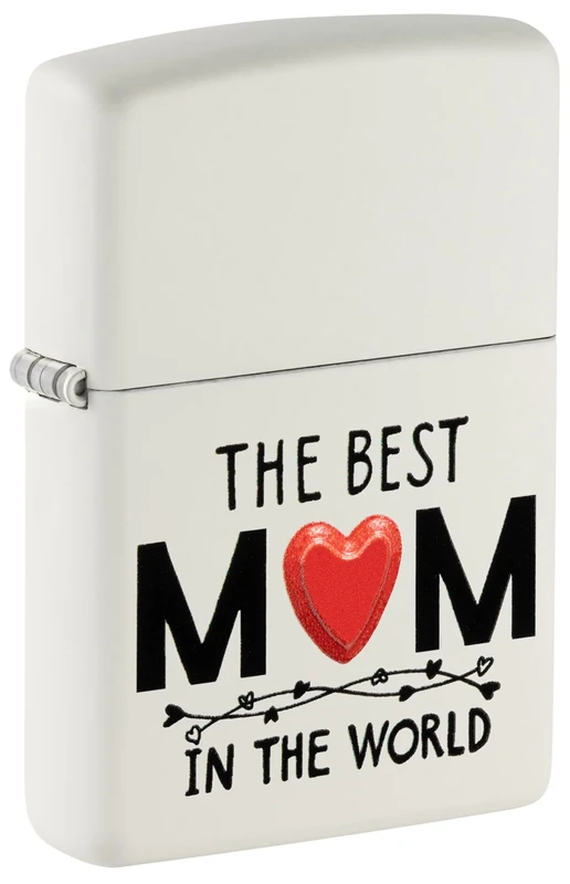 Zippo Windproof Lighter - Best Mom Model - White Matte Finish with Textured Print - Refillable - Reusable - Windproof Design - Gift Box - Made in USA