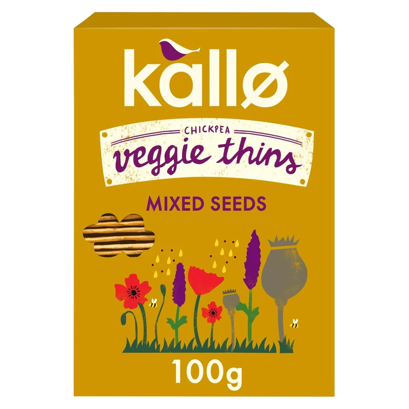 Kallo Mixed Seeds Veggie Thins Crackers | Healthy Snacks High Fibre, Gluten Free, Plant Protein & Baked |100g Single Pack