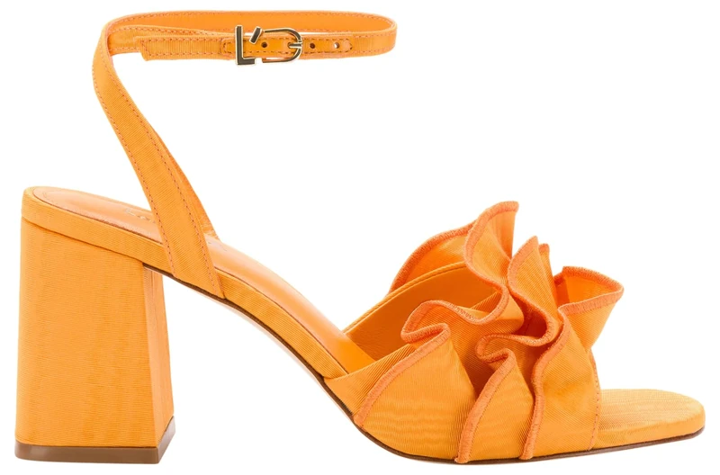 Larroudé, Selena Ruffle Sandal, 4.0, Mango Orange