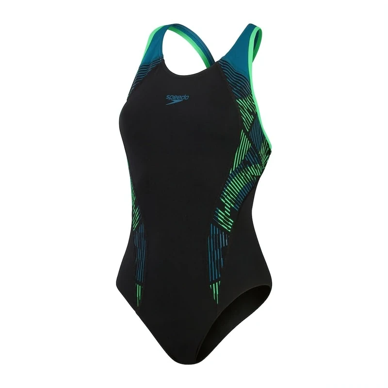 Teal & Black Abstract Laneback Swimsuit by Speedo