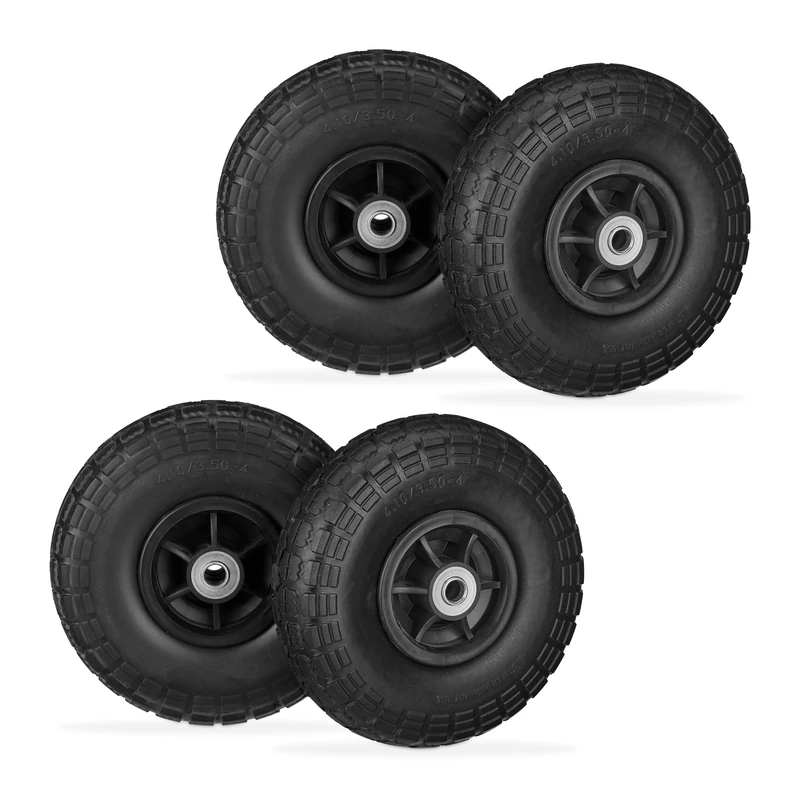 Relaxdays Wheelbarrow Tyres, Set of 4, Puncture-Proof Rubber, 4.1/3.5-4", up to 150 kg, 260x85 mm, Spare Wheel, Black, 26 x 26 x 8.5 cm