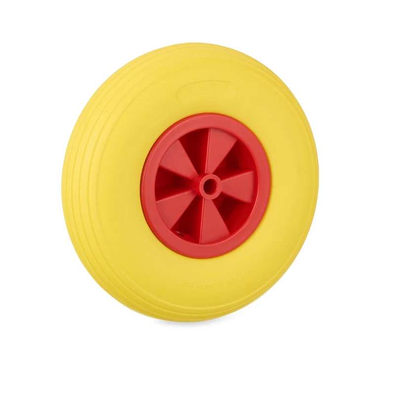 Relaxdays Wheelbarrow Wheel, 3.50-6, Solid Rubber Plastic Rim, Spare Truck Tyre, Puncture-Proof, 100 kg, Yellow/Red, 3.5-6