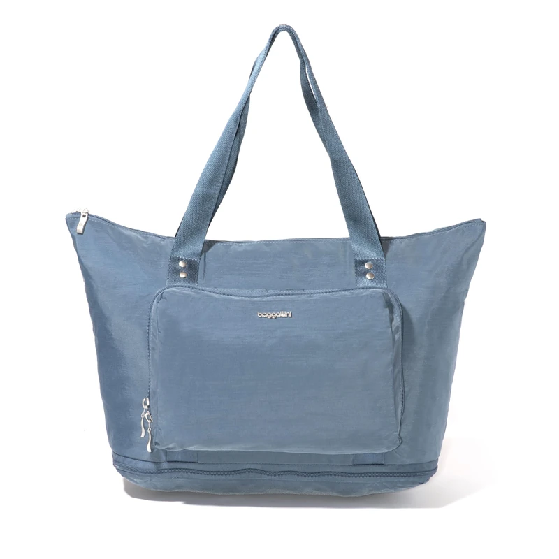 Baggallini Carryall Expandable Lightweight Travel Tote 22" Packable Folding Compact Nylon Washable Weekender w/Luggage Sleeve, Mist, One Size