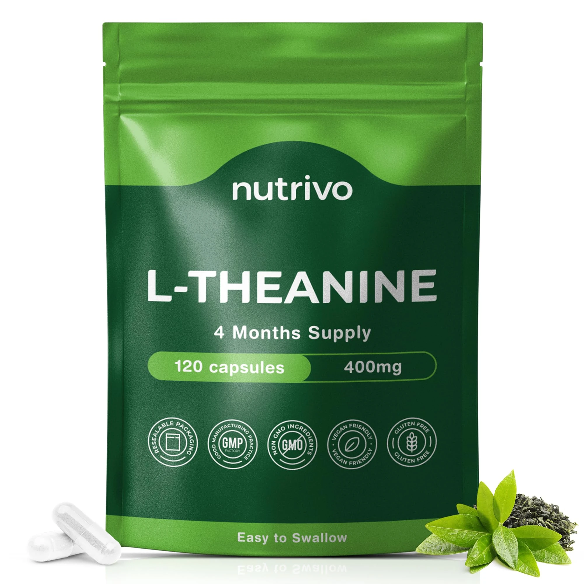 L Theanine 400mg | 120 Vegan Capsules - 4 Months Supply | Good Alternative to L-Theanine Powder, Gummies and Drops | UK Made L'Theanine Supplement
