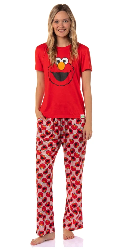 INTIMO Sesame Street Women's Big Face Tossed Print Character Sleep Pajama Set, Elmo, XL - Image 1