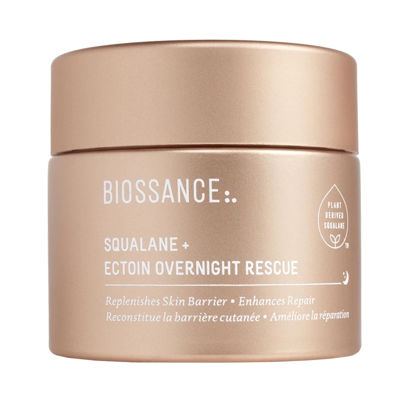 BIOSSANCE Squalane + Ectoin Overnight Rescue Face Cream 50ml – Intensive 24h Hydration for Dry/Sensitive Skin – Boosts Repair, Smoothens, Rejuvenates – Use as Moisturizer/Overnight Mask